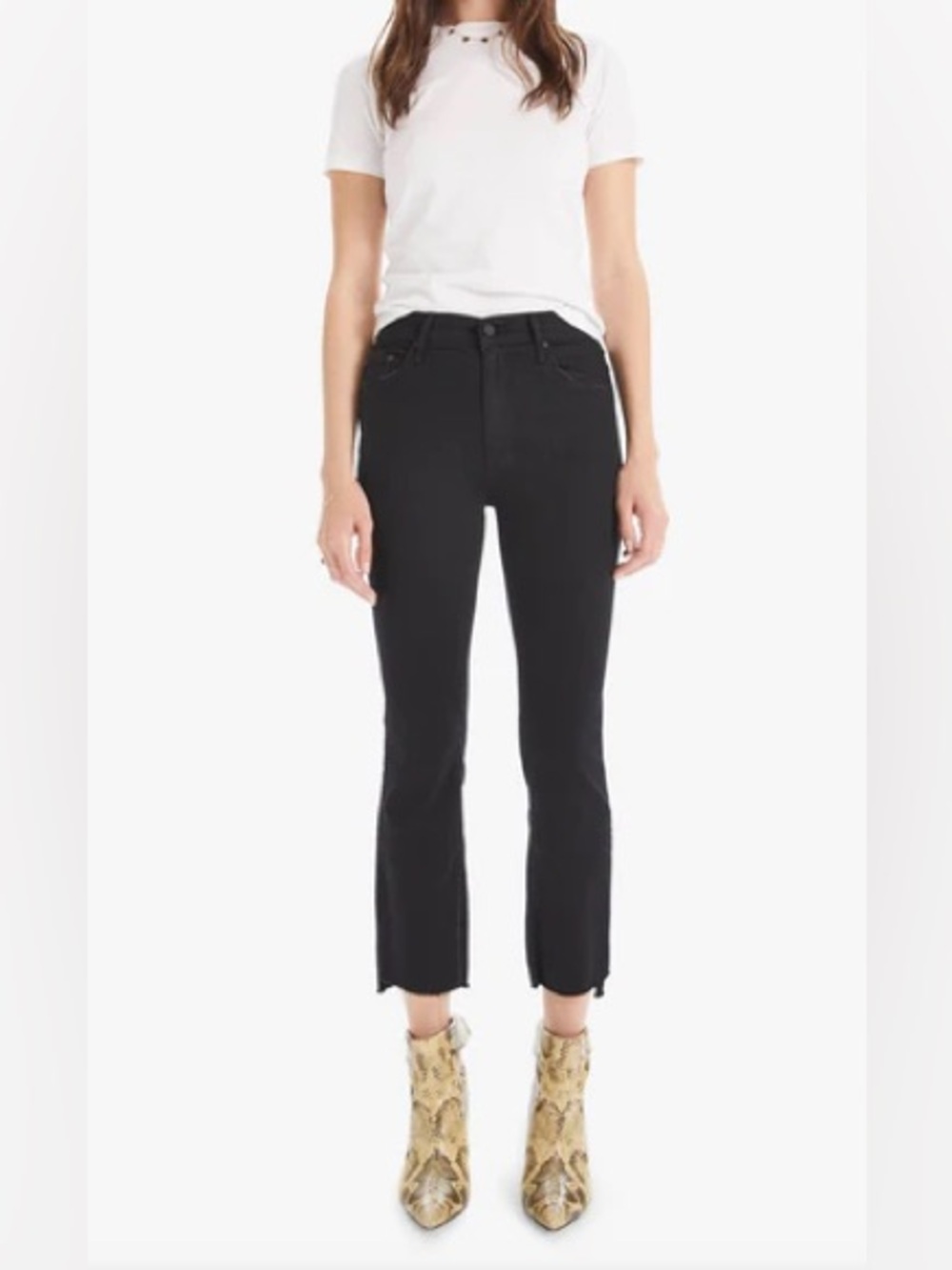 MOTHER Insider Crop Step Fray High Rise Jeans in Black Not Guilty Wash